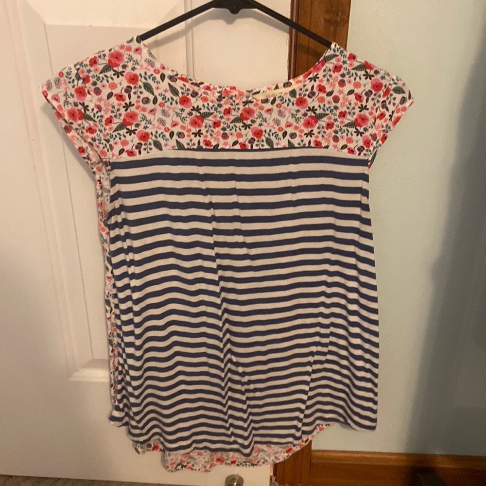 Matilda Jane floral blue white stripe blouse XS